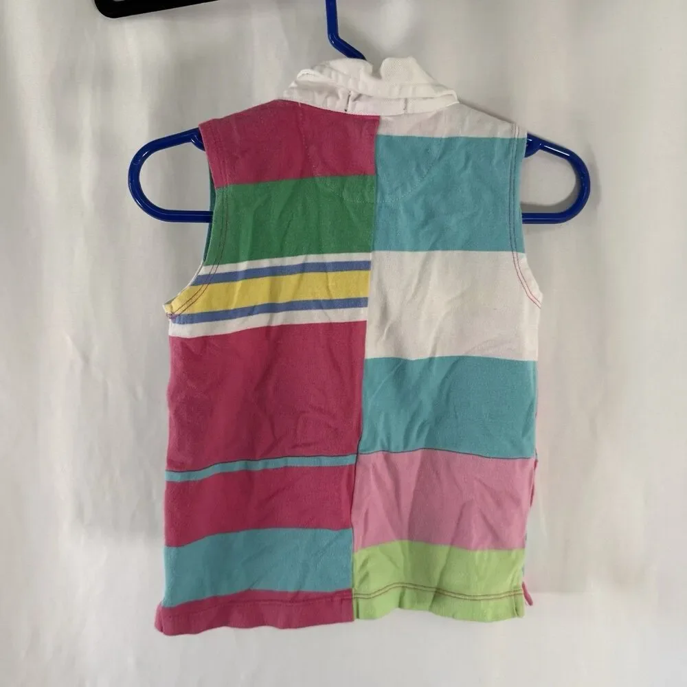 Ralph Lauren Shirt Baby Girl 5 Colorblock Pink Blue Sleeveless Collared Tank Top
